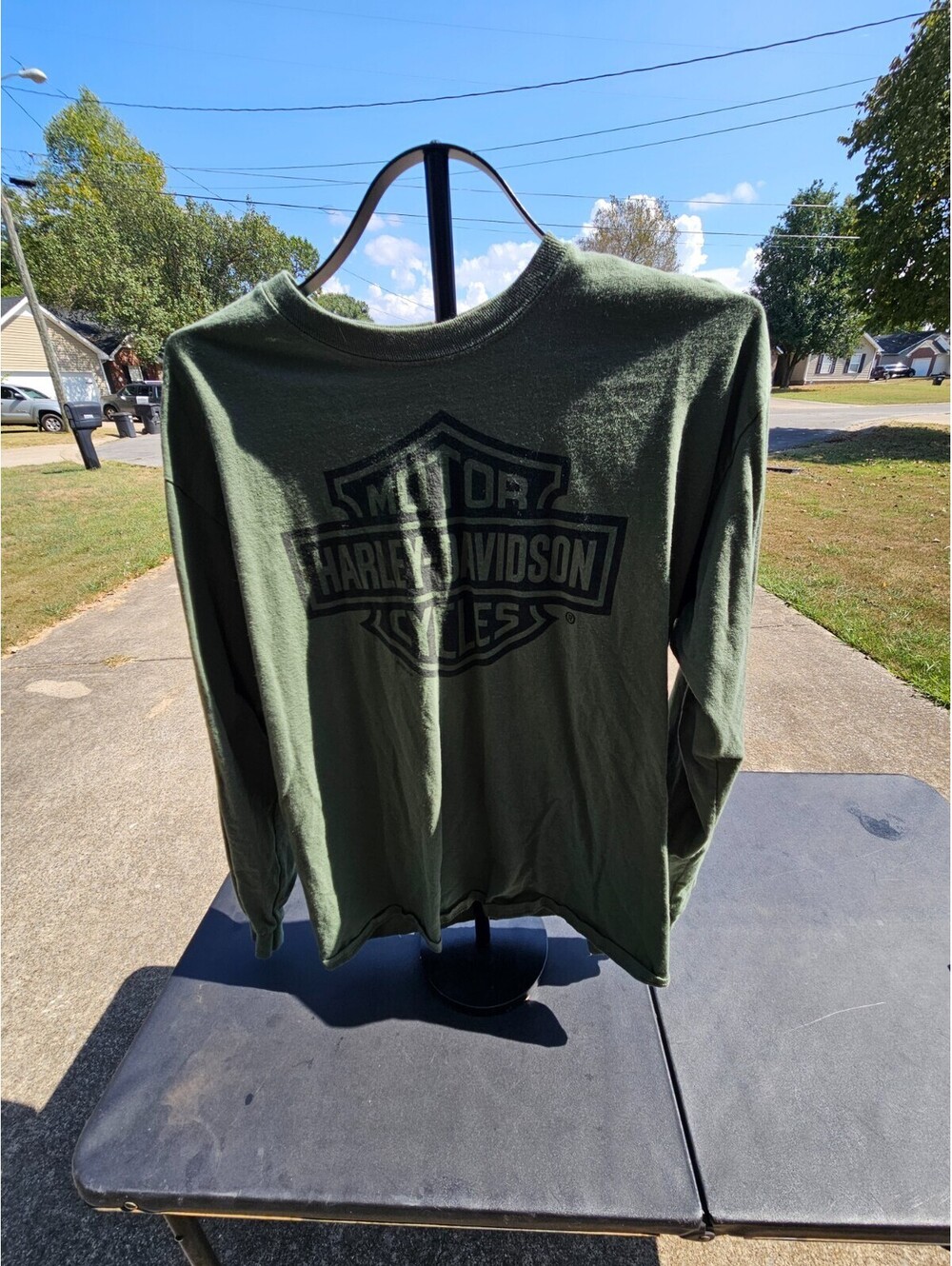 Harley-Davidson Men's Outburst Long Sleeve Cotton Crew-Neck Shirt, Green Large